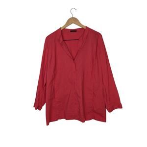 Eileen Fisher Dark Coral Linen‑Blend Lagenlook Button‑Down Top 1X Fit